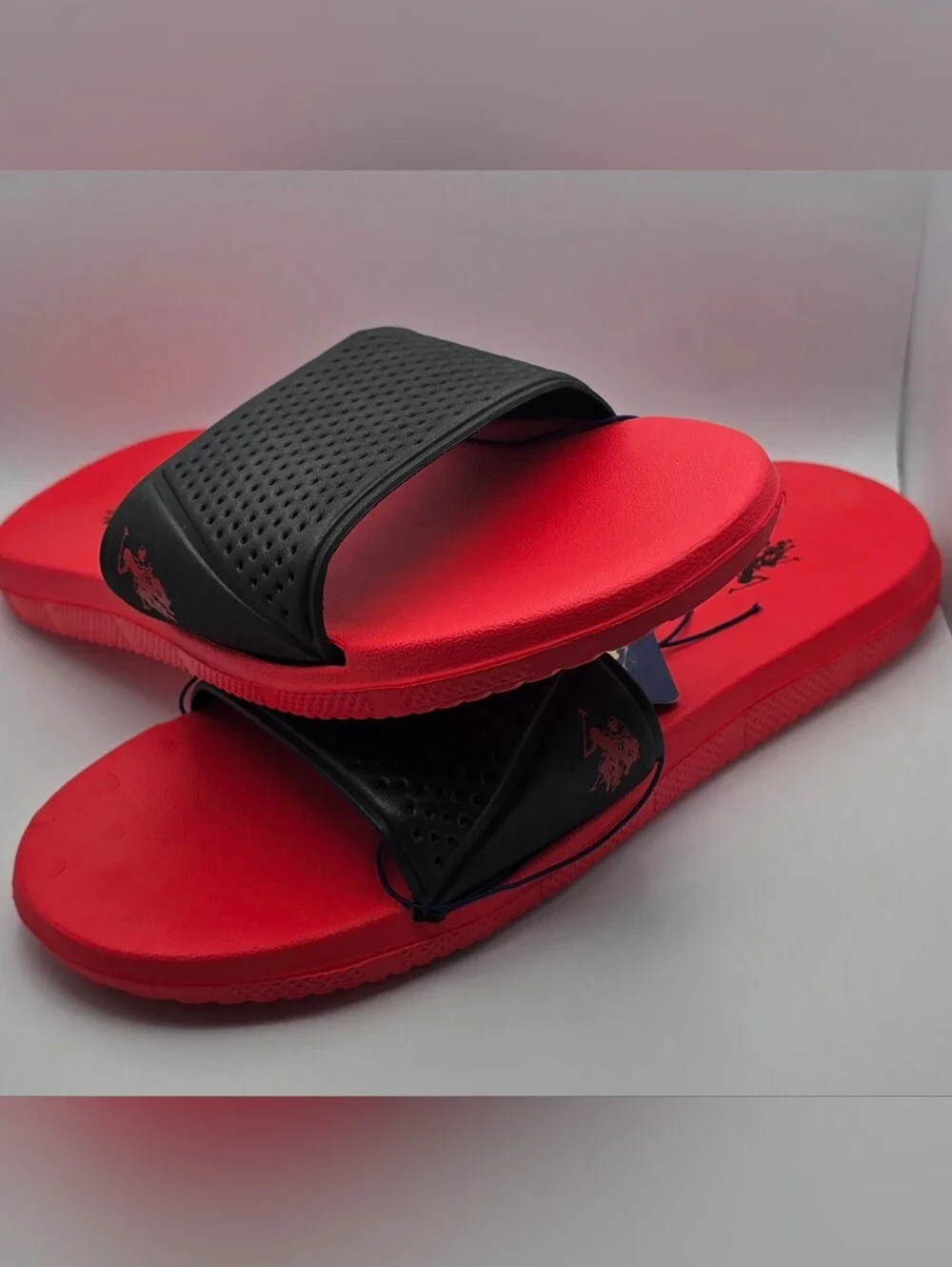 U.S. Polo Assn. Black & Red Slide Sandals 13-14